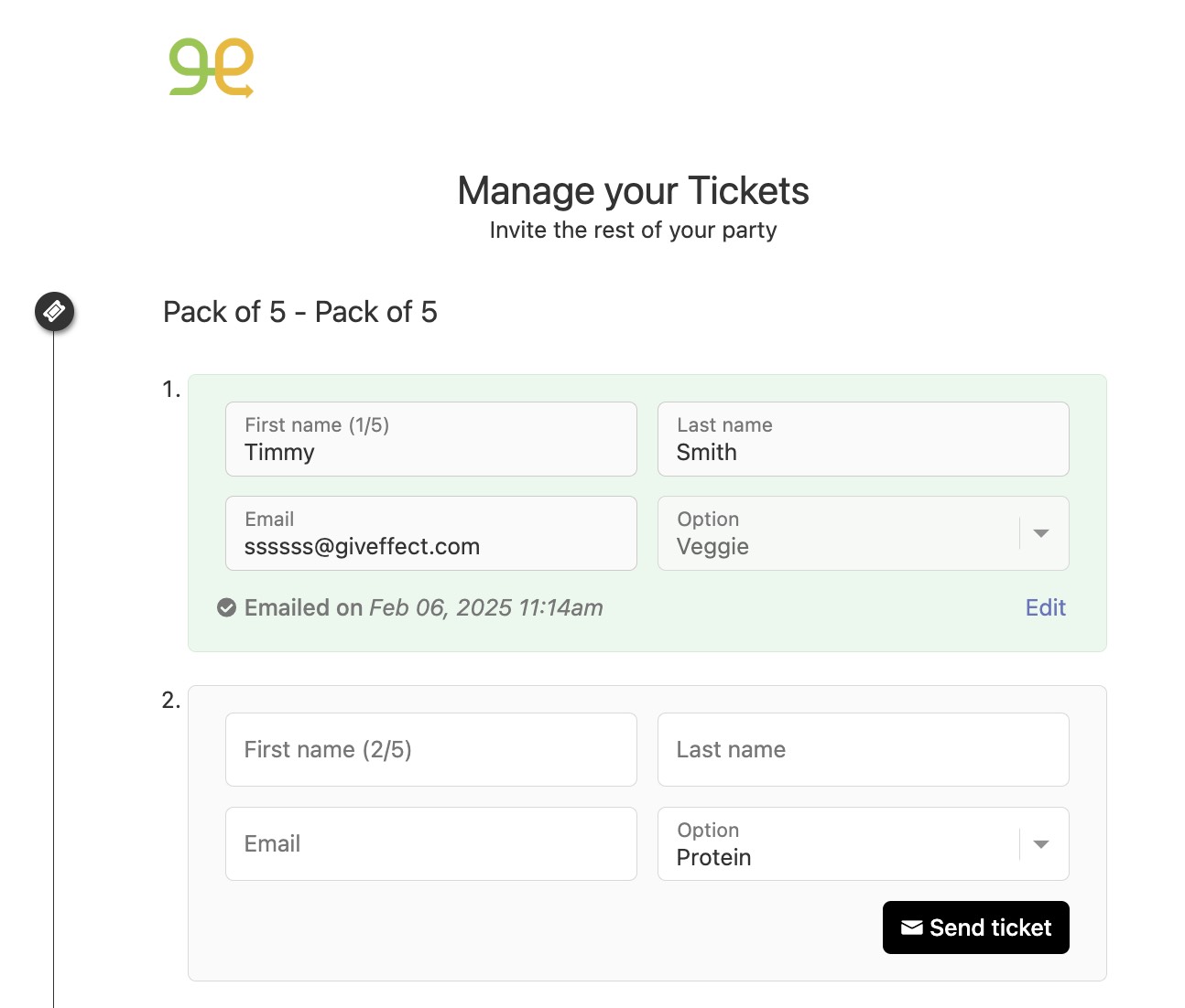 ticket holder management after purchase in Giveffect