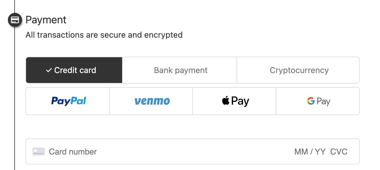 multiple payment options in donation checkout flow in GIveffect